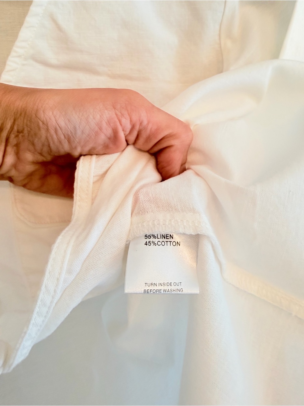 Sabo Skirt White linen blend blouse front tie detail and flap pockets size XS - Picture 9 of 14